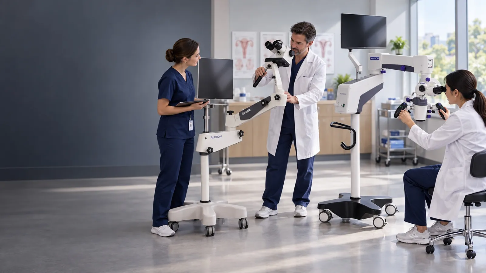 Doctors and a nurse comparing Alltion optical systems