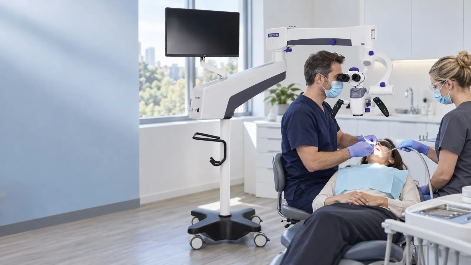 Alltion microscope in a bright clinical room