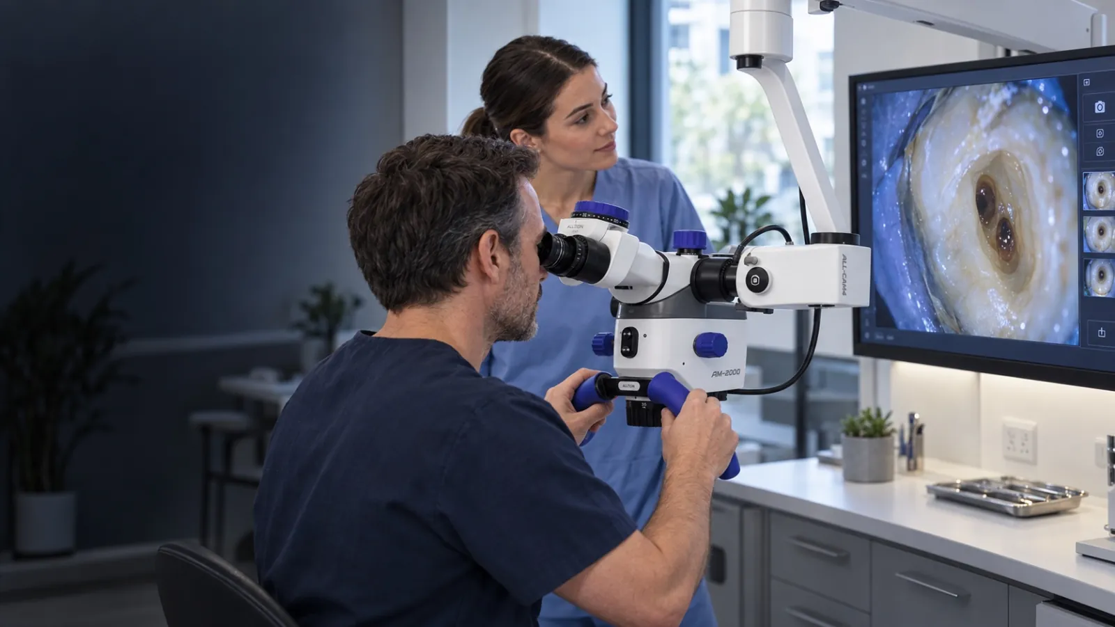Clinical team reviewing an Alltion imaging system
