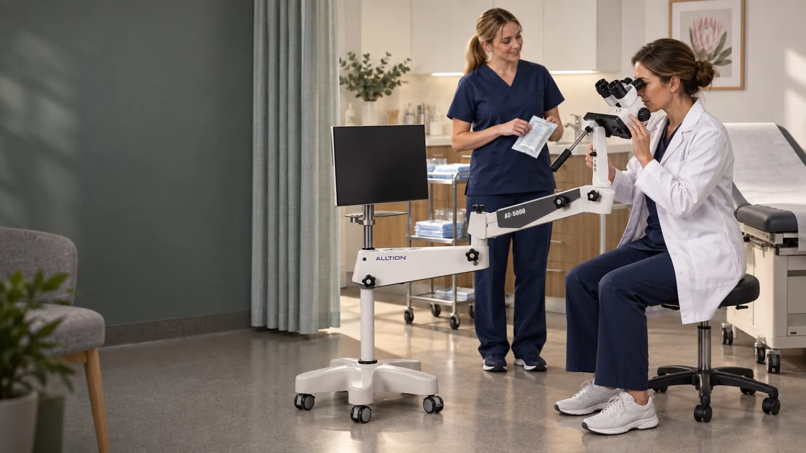 Clinician using an Alltion optical system in a treatment room